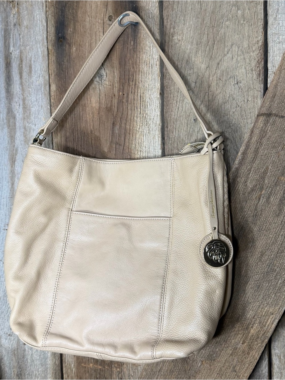 Tommy Bahama Leather Fox Lido Key Bucket Bag - Tan